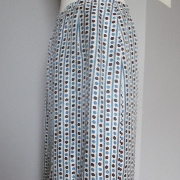 Prada Silk Polka Dot Logo Pencil Brown Blue White Raw hem Silk Midi Skirt Medium - Picture 10 of 10